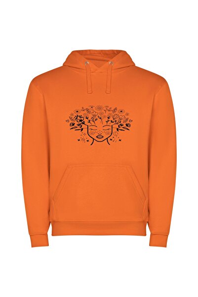 iLovePrints Blooming Floral Woman Φούτερ με κουκούλα σε χρώμα Πορτοκαλί