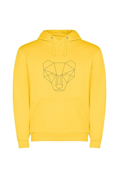 iLovePrints Minimalist Polygon Bear Φούτερ με κουκούλα σε χρώμα Κίτρινο