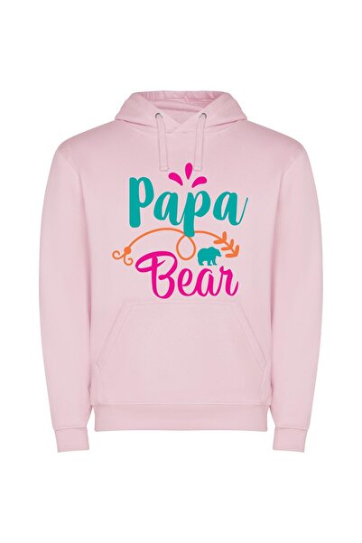 iLovePrints Artistic Family Emblem: Papa Bear Φούτερ με κουκούλα σε χρώμα Ροζ