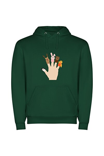 iLovePrints Fanciful Animal Hand Puppets Φούτερ με κουκούλα σε χρώμα Πράσινο