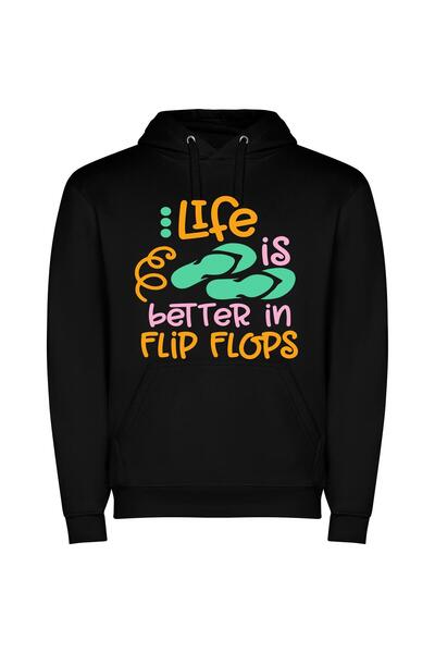 iLovePrints LiFe FlOPs FiestA Φούτερ με κουκούλα σε χρώμα Μαύρο