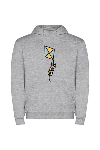 iLovePrints Skybound Kite: Digital Delight Φούτερ με κουκούλα σε χρώμα Γκρι