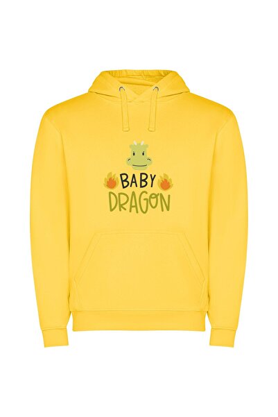 iLovePrints Fierce Baby Dragon Portrait Φούτερ με κουκούλα σε χρώμα Κίτρινο