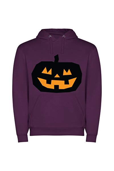 iLovePrints Glowing Halloween Pumpkin Φούτερ με κουκούλα σε χρώμα Μωβ
