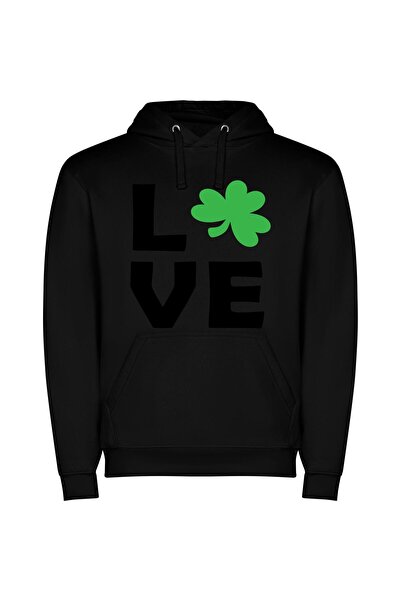 iLovePrints Lucky Love Letters Φούτερ με κουκούλα σε χρώμα Μαύρο