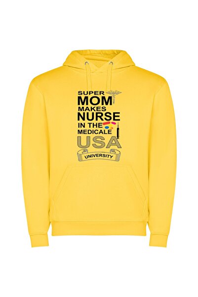 iLovePrints Super Mom, Nurse, USA Φούτερ με κουκούλα σε χρώμα Κίτρινο