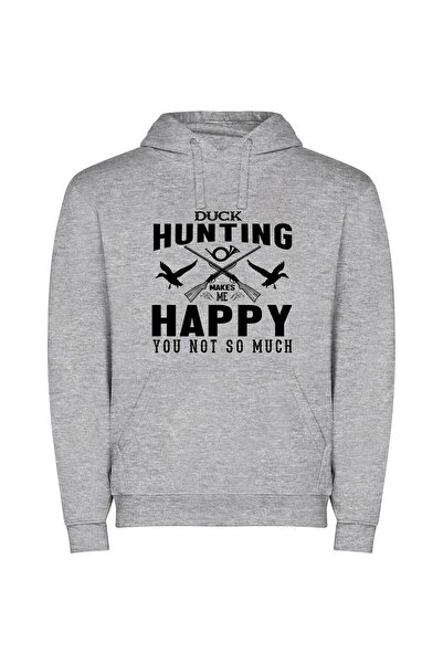iLovePrints Hunting Bliss: Duck Happiness! Φούτερ με κουκούλα σε χρώμα Γκρι