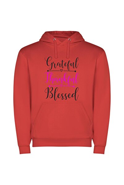 iLovePrints Grateful Delightful Thanks Φούτερ με κουκούλα σε χρώμα Κόκκινο