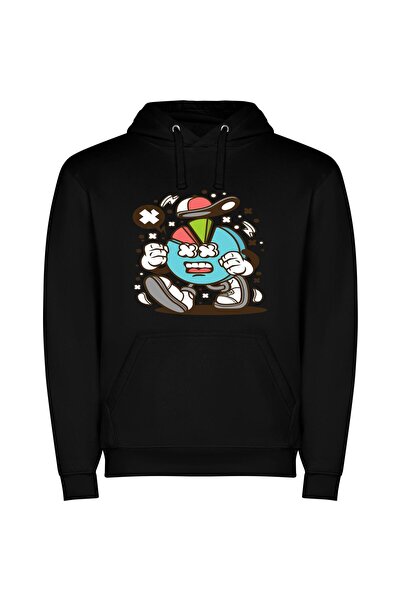 iLovePrints Colorful Surprised Cartoon Mascot Φούτερ με κουκούλα σε χρώμα Μαύρο