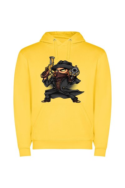 iLovePrints Gun-Clad Cartoon Cowboy Φούτερ με κουκούλα σε χρώμα Κίτρινο