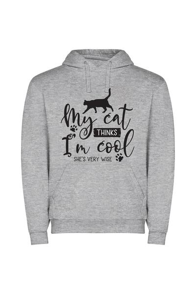 iLovePrints Purrrfectly Cool Cat Φούτερ με κουκούλα σε χρώμα Γκρι