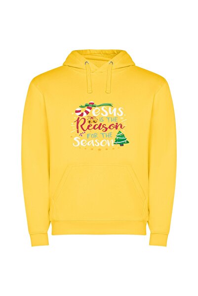 iLovePrints Holy Season Greetings Φούτερ με κουκούλα σε χρώμα Κίτρινο