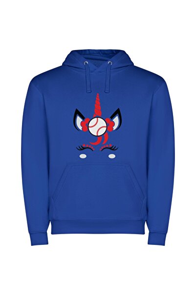 iLovePrints Magic Horned Baseball Mascot Φούτερ με κουκούλα σε χρώμα Μπλε