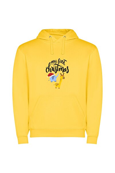 iLovePrints Whimsical Holiday Animals Φούτερ με κουκούλα σε χρώμα Κίτρινο