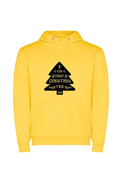 iLovePrints Monochrome Joyful Holiday Décor Φούτερ με κουκούλα σε χρώμα Κίτρινο