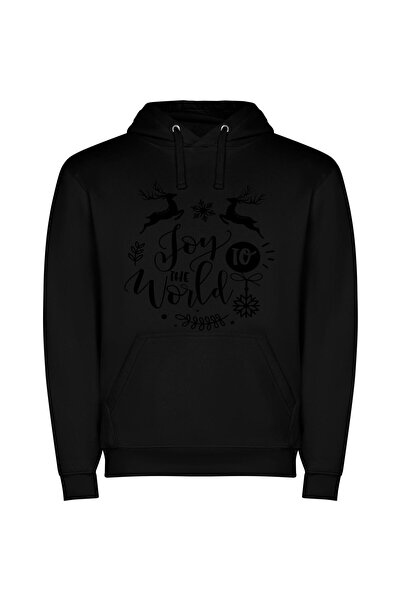 iLovePrints Joyous Snowflake Reindeers Φούτερ με κουκούλα σε χρώμα Μαύρο