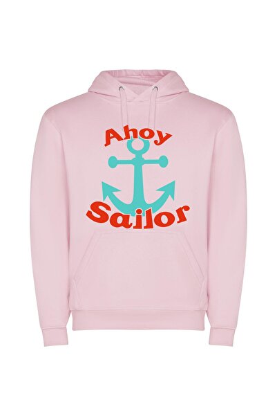 iLovePrints Sailor's Delight: Illustrated Anchor Φούτερ με κουκούλα σε χρώμα Ροζ