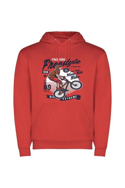 iLovePrints Bike Mania: Digital Chic Φούτερ με κουκούλα σε χρώμα Κόκκινο