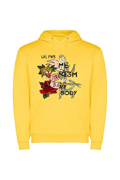 iLovePrints Floral Tiger Tattoo Art Φούτερ με κουκούλα σε χρώμα Κίτρινο