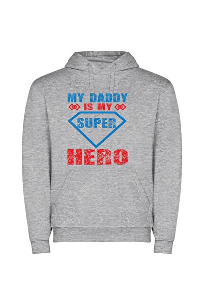 iLovePrints Superhero Dad: My Champion Φούτερ με κουκούλα σε χρώμα Γκρι