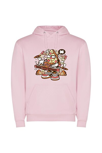 iLovePrints Scratching Pizza Everywhere! Φούτερ με κουκούλα σε χρώμα Ροζ
