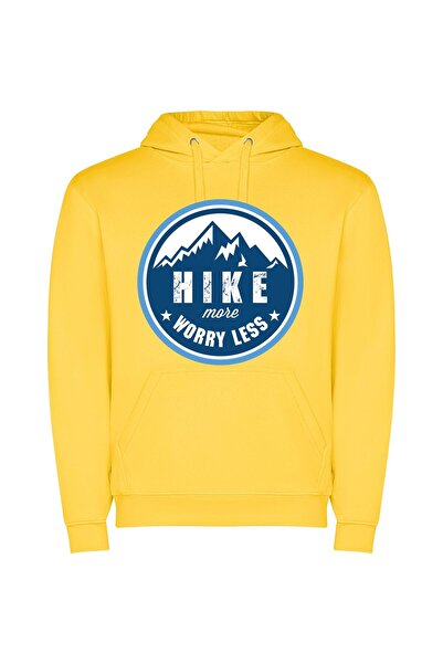 iLovePrints Mountain Bliss: Hike Unburdened Φούτερ με κουκούλα σε χρώμα Κίτρινο