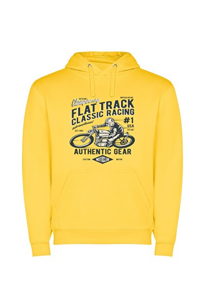iLovePrints Vintage Motorcycle Mania Φούτερ με κουκούλα σε χρώμα Κίτρινο