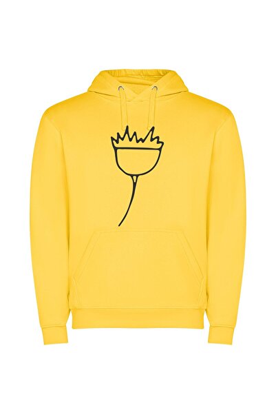 iLovePrints Simplistic Floral Line Art Φούτερ με κουκούλα σε χρώμα Κίτρινο