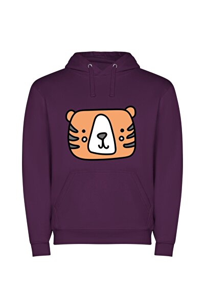 iLovePrints Beaming Tiger Portrait Φούτερ με κουκούλα σε χρώμα Μωβ