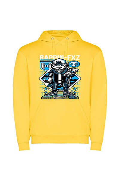 iLovePrints Skateboard Mad Dog Art Φούτερ με κουκούλα σε χρώμα Κίτρινο