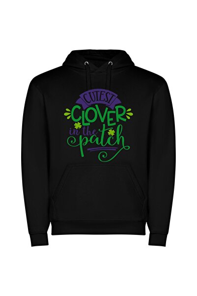 iLovePrints Cute Clover Emblem Collection Φούτερ με κουκούλα σε χρώμα Μαύρο