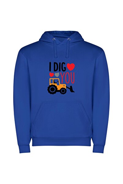 iLovePrints Romantic Tractor Messages Φούτερ με κουκούλα σε χρώμα Μπλε