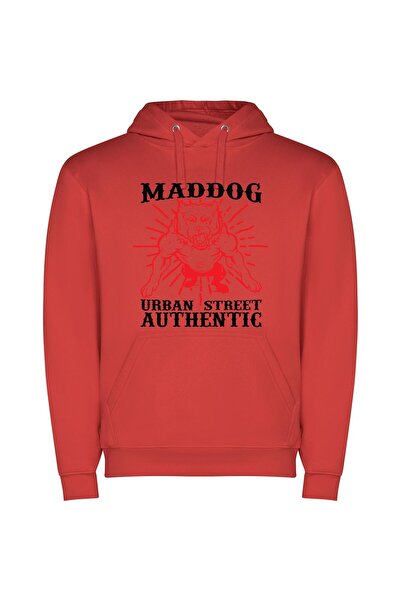 iLovePrints Mad Dog Metropolis Φούτερ με κουκούλα σε χρώμα Κόκκινο