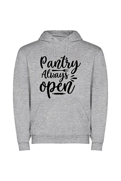 iLovePrints Pantry: Always Open & Delightful! Φούτερ με κουκούλα σε χρώμα Γκρι