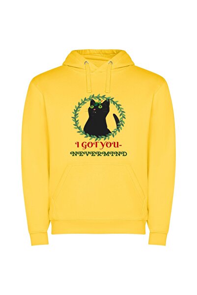 iLovePrints Cat's Elegance: Inspired Feline Φούτερ με κουκούλα σε χρώμα Κίτρινο