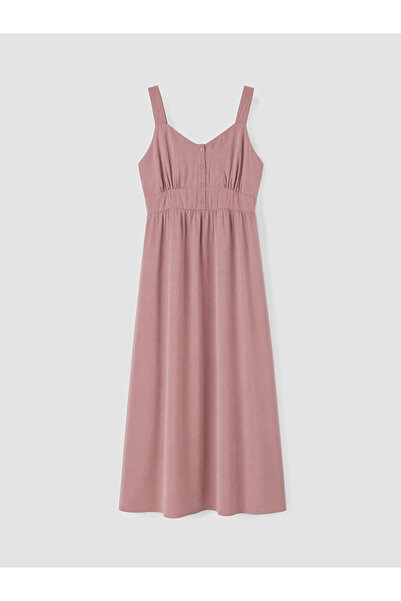 LC Waikiki Pink A-Line Gathered Modal Blend Dress