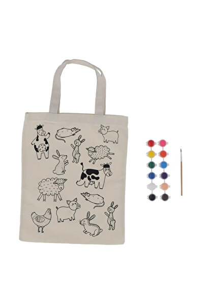Esschert Design Geantă de colorat din pânză pentru copii Animale de fermă – 1...