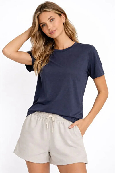 Simala Osy Modal Soft Textured Fabric Crew Neck T-Shirt - Indigo