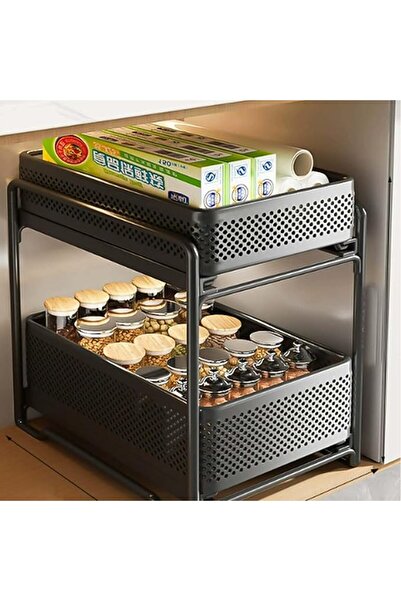 GENERAL 2 Tier Pull Out Cabinet Shelf, Metal Sliding Storage Rack with Mesh B...