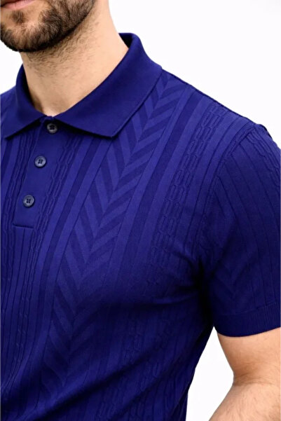MODA ŞEHRİ Men's Summer Knitwear T-Shirt Short Sleeve Polo Collar Buttoned T-...