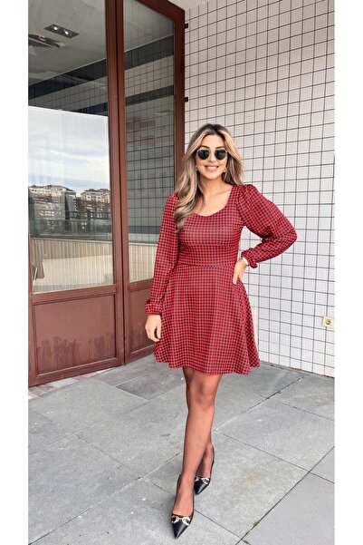 Veraura Lifestyle Women's Long Sleeve Square Heart Neck Mini Modal Dress