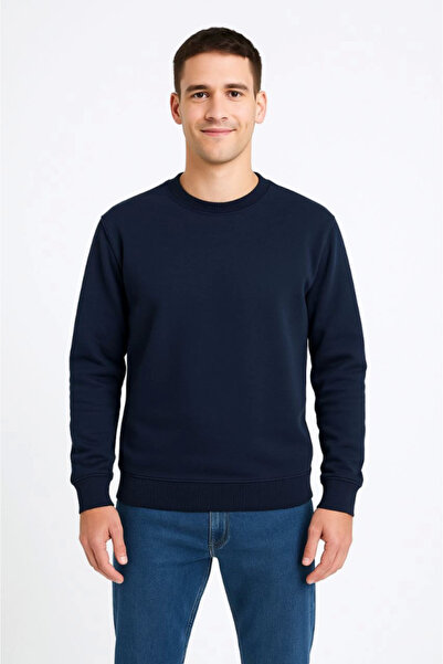 UFC 1985 TOP BRAND Men's Three Thread Plain Crew Neck Sweatshirt - Navy Blue