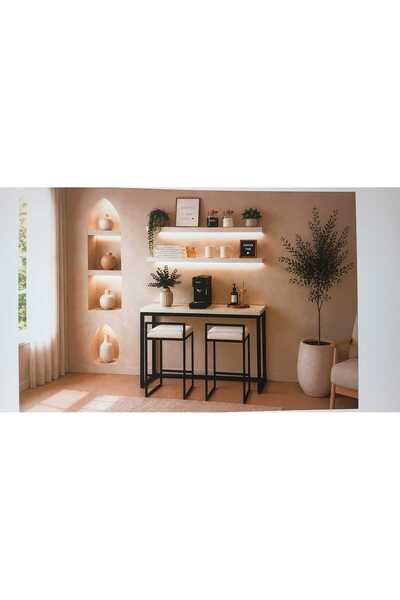 MENSOLA HOME DESIGN 2'Li Bar/Kahve Köşesi Masa Takımı + 2 RAF , Metal Ayaklı ...