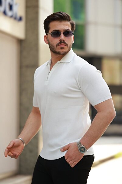 Gökyüzü Moda Men's Zippered Collar Short Sleeve Tshirt