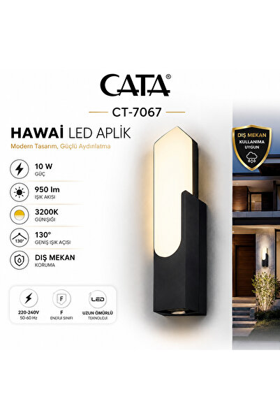 Cata CT-7067 HAWAİ 10W LED Dış Mekan Duvar Apliği 950 Lümen Günışığı Modern S...