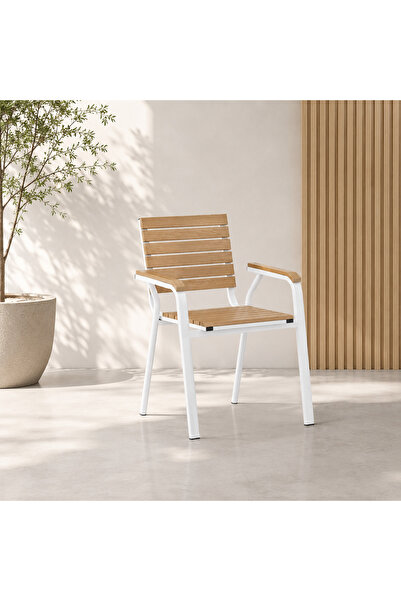 N.zone Modern Outdoor Chair Durable Metal Frame with Elegant Wood Grain Seat ...