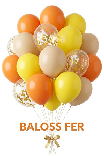 baloss fer 20’li Turuncu Sarı Kum Gold Konfetili Balon Seti Güneş Temalı Doğu...