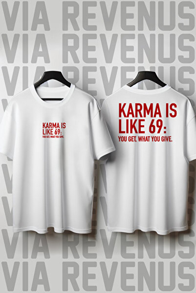 Vordevia Karma je kao 69, široka majica sa printom, 100% pamuk, unisex