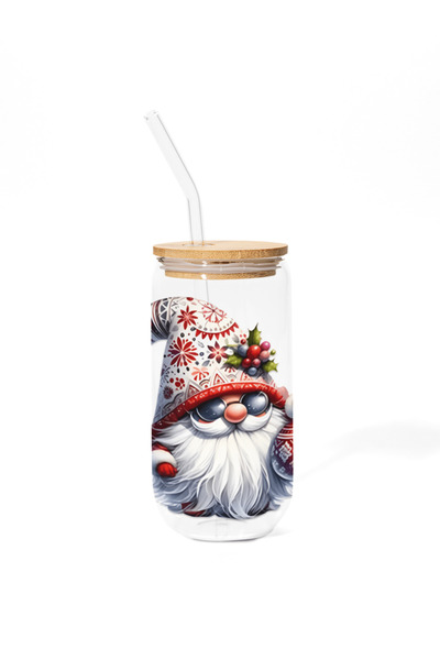 Pahar Glass mug with Bamboo lid - Christmas Dwarf IX