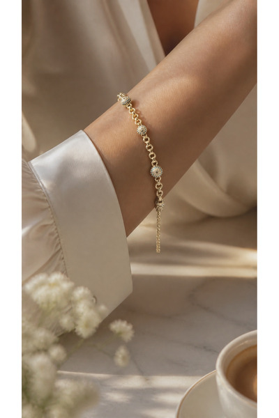 Mise Aksesuar Blue Stone Gold Color Bracelet Tarnish-Resistant Steel